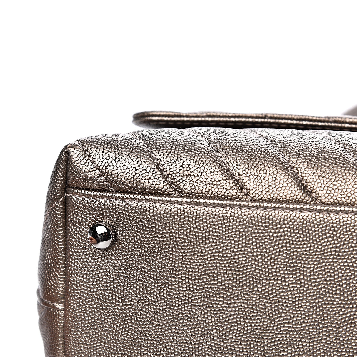 Chanel Metallic Caviar Chevron Quilted Small Coco Handle Flap Light Gold 10 of 11