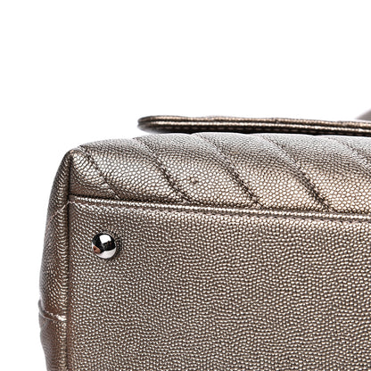 Chanel Metallic Caviar Chevron Quilted Small Coco Handle Flap Light Gold 10 of 11