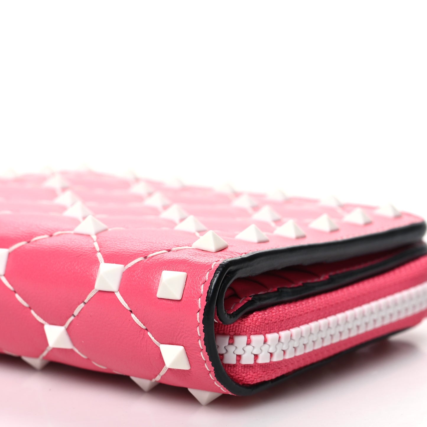 Lambskin Free Rockstud Spike Compact Zip Around Wallet Shadow Pink