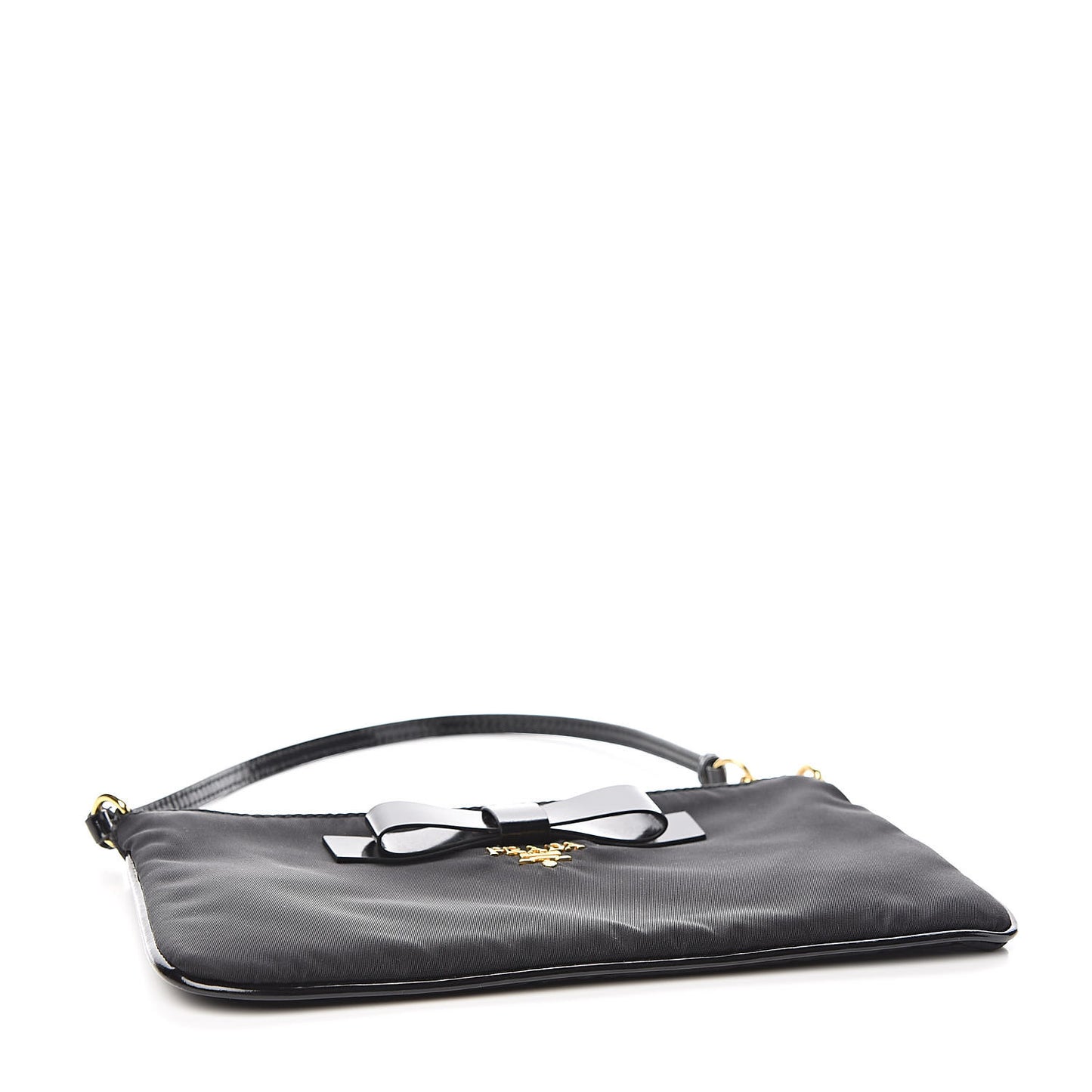 Tessuto Nylon Spazzolato Bow Pochette Black