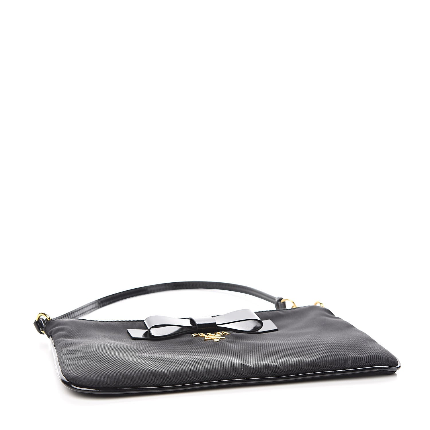Prada Tessuto Nylon Spazzolato Bow Pochette Black 4 of 11