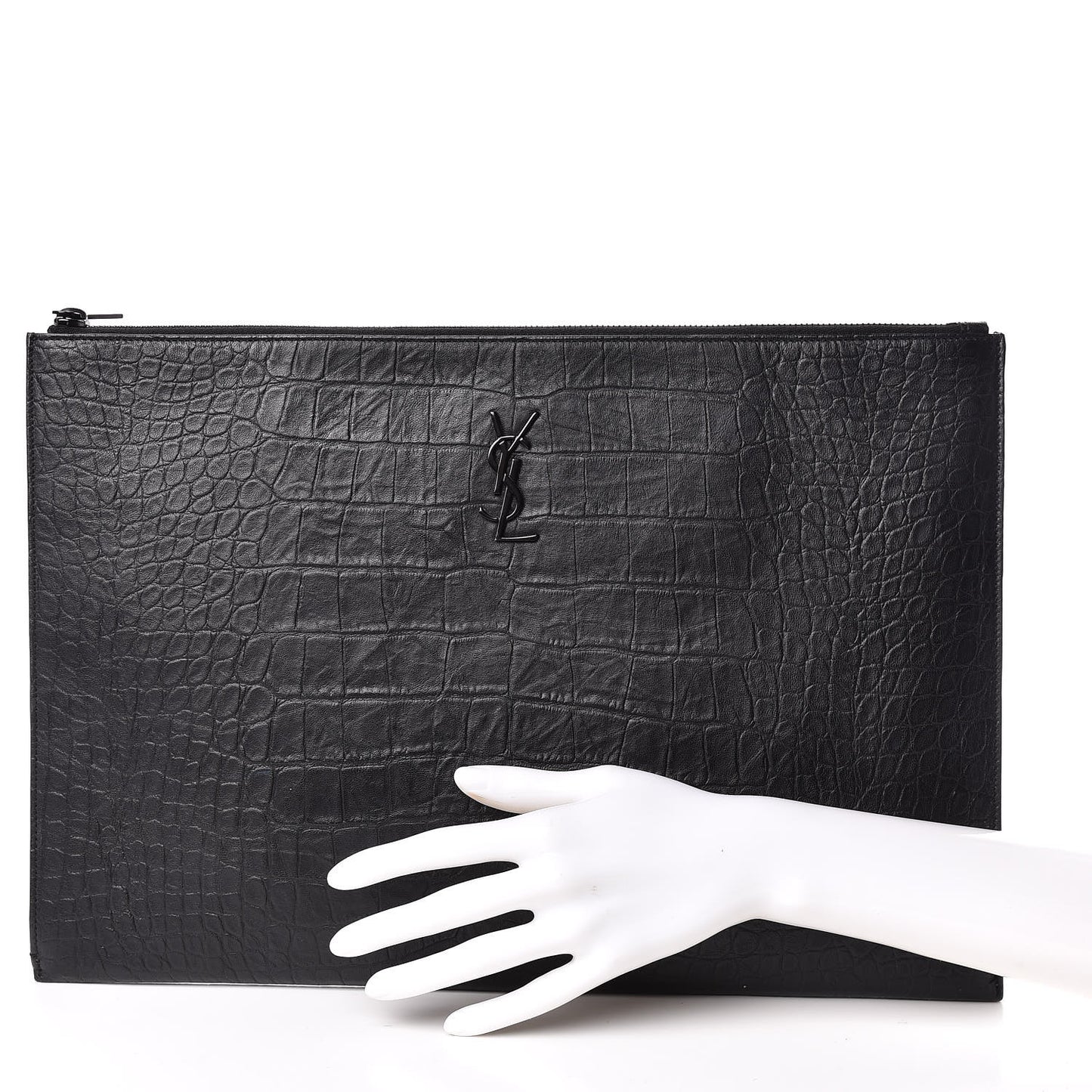 Calfskin Crocodile Embossed Monogram Document Holder Black