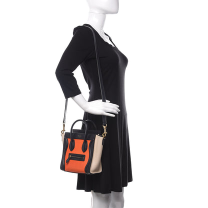 Celine Elephant Calfskin Nano Tri-Color Luggage Bright Orange 2 of 9