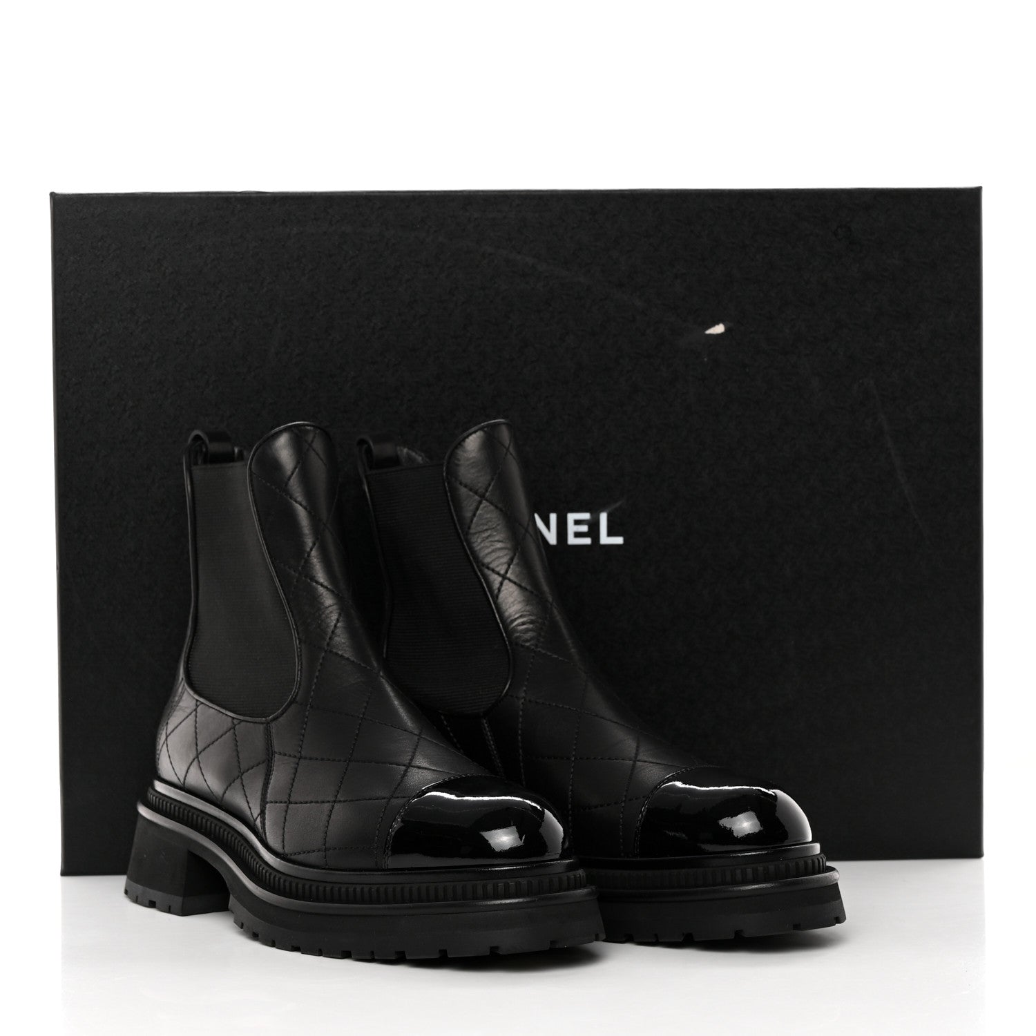Chanel Calfskin Patent Cap Toe Quilted Short Boots 39.5 Black 11 of 11
