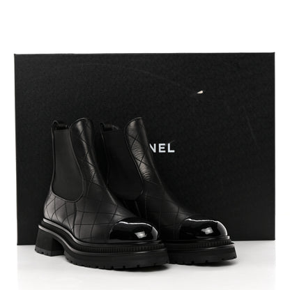 Chanel Calfskin Patent Cap Toe Quilted Short Boots 39.5 Black 11 of 11