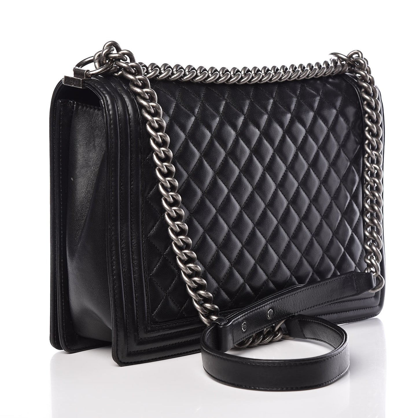 Lambskin Quilted Large Boy Flap Black