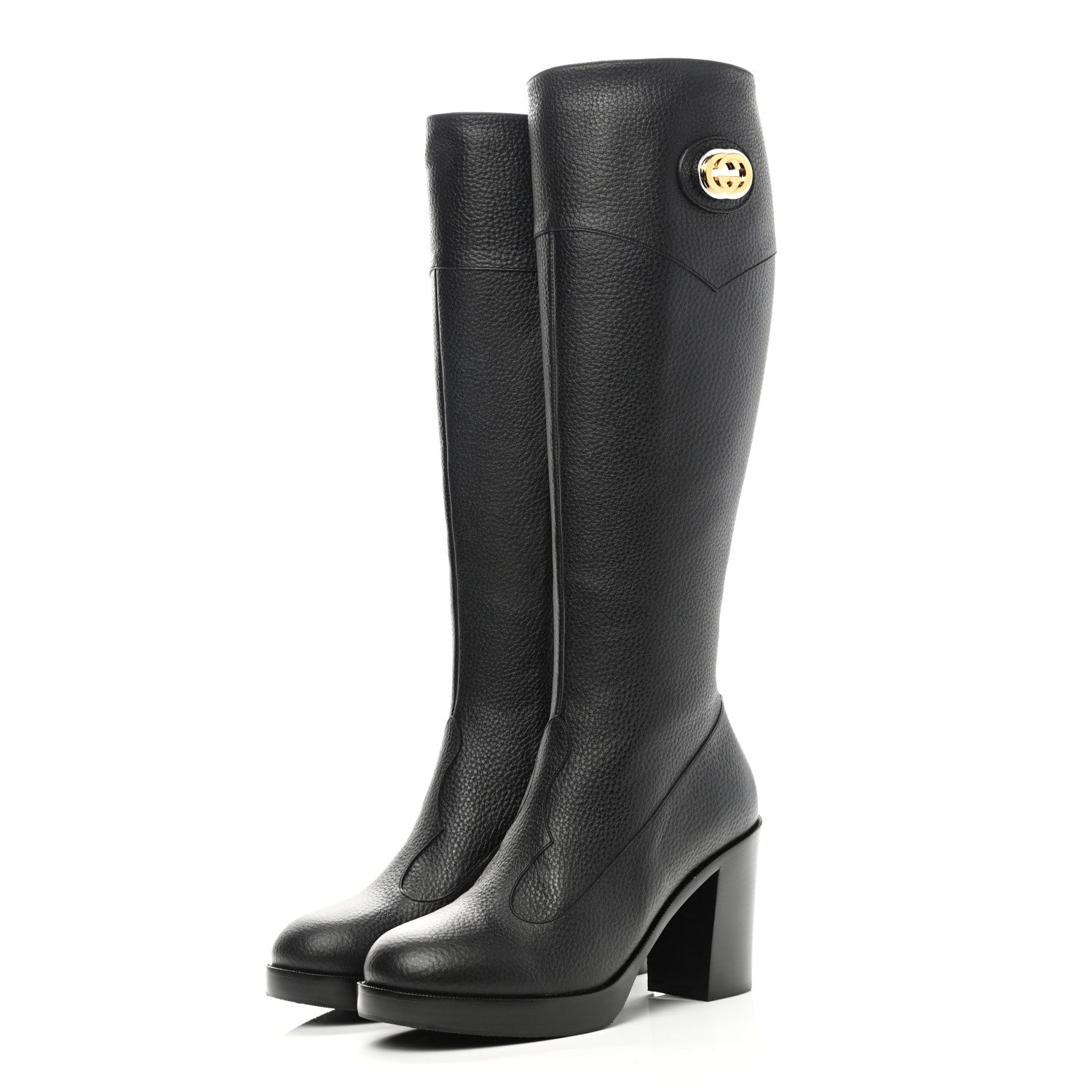 Gucci Austin Calfskin Interlocking G Knee High Boots 36.5 Black 3 of 11