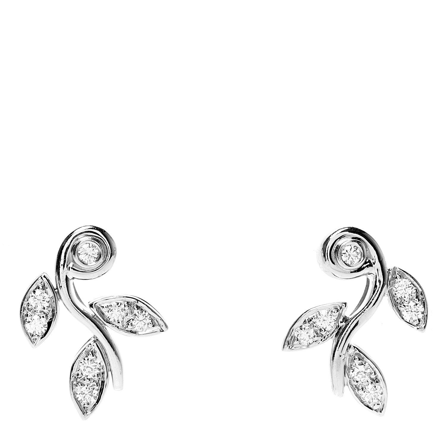 Tiffany Platinum Diamond Mini Garland Leaf Earrings 1 of 5
