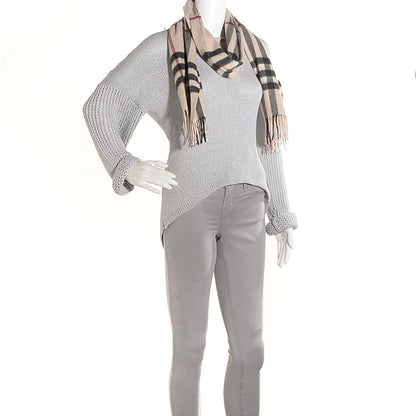 Burberry Cashmere Giant Check Fringe Scarf Ivory 2 of 5
