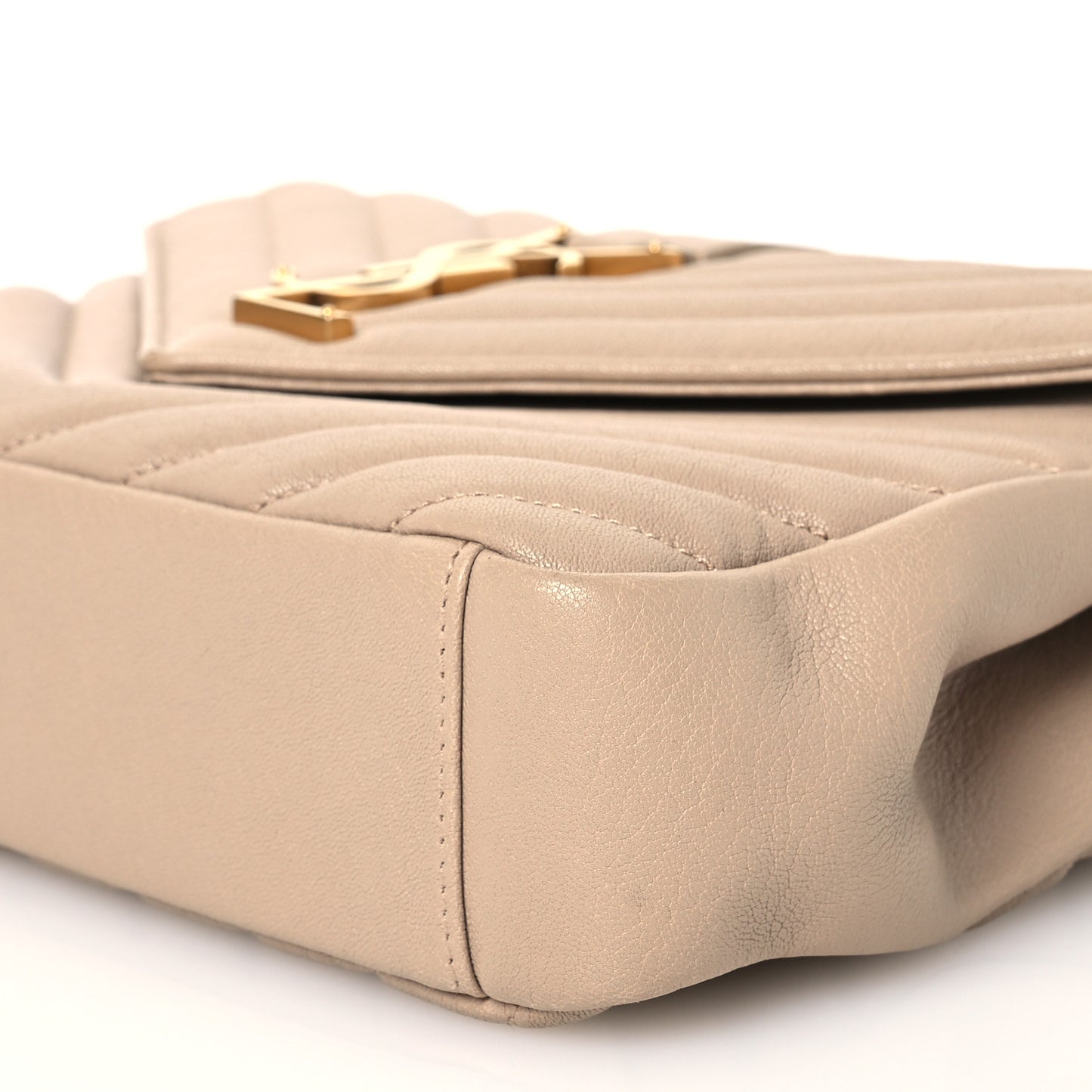 Sheepskin Matelasse Chevron Monogram Medium College Bag Dark Beige