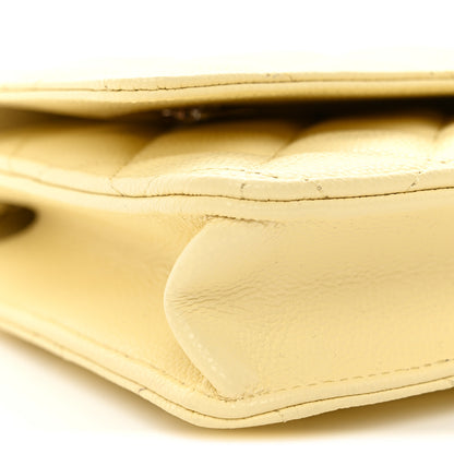 Chanel Caviar Quilted CC Turn Lock Wallet On Chain WOC Light Yellow 10 of 12