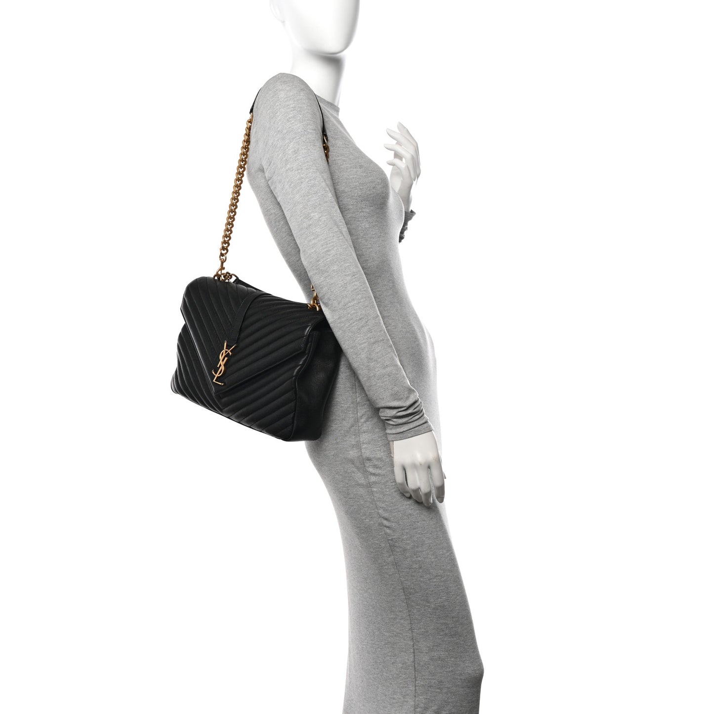 Sheepskin Matelasse Chevron Monogram Large College Satchel Black