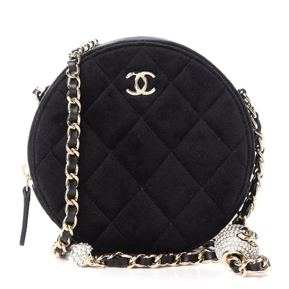 Chanel Velvet Quilted Pearl Crush Round Clutch With Chain Black 1 of 10