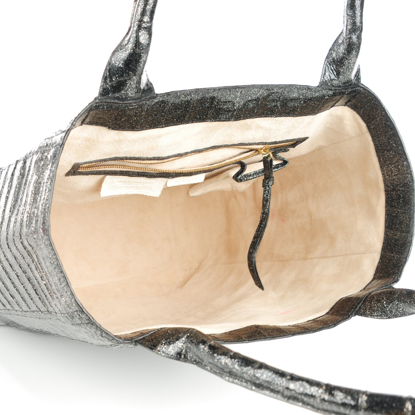 Crocodile Medium Leaf Tote Black Glitter