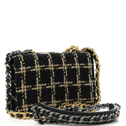 Chanel Tweed Quilted Chanel 19 Wallet On Chain WOC Black Beige 3 of 11