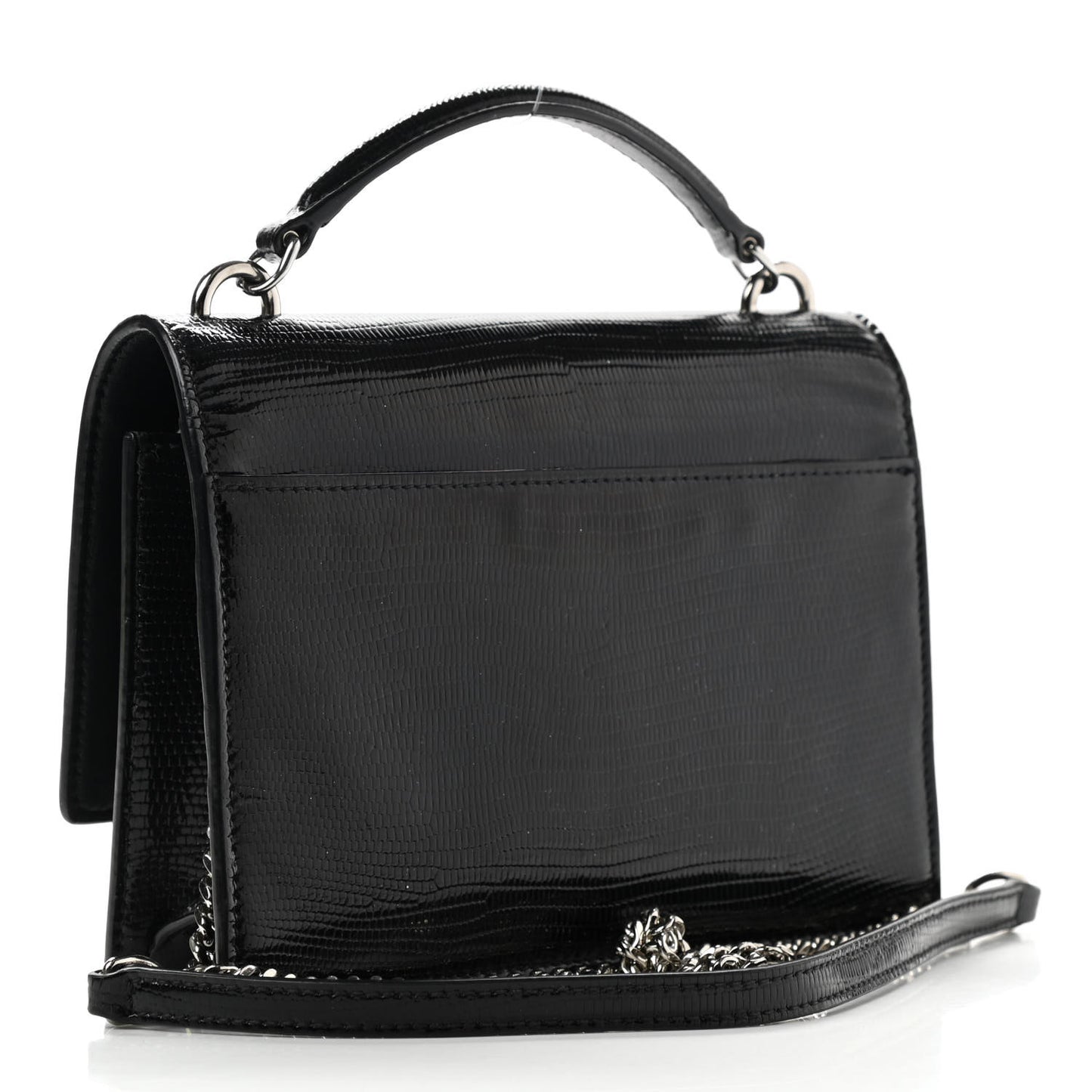 Calfskin Lizard Embossed Monogram Sunset Chain Wallet Black