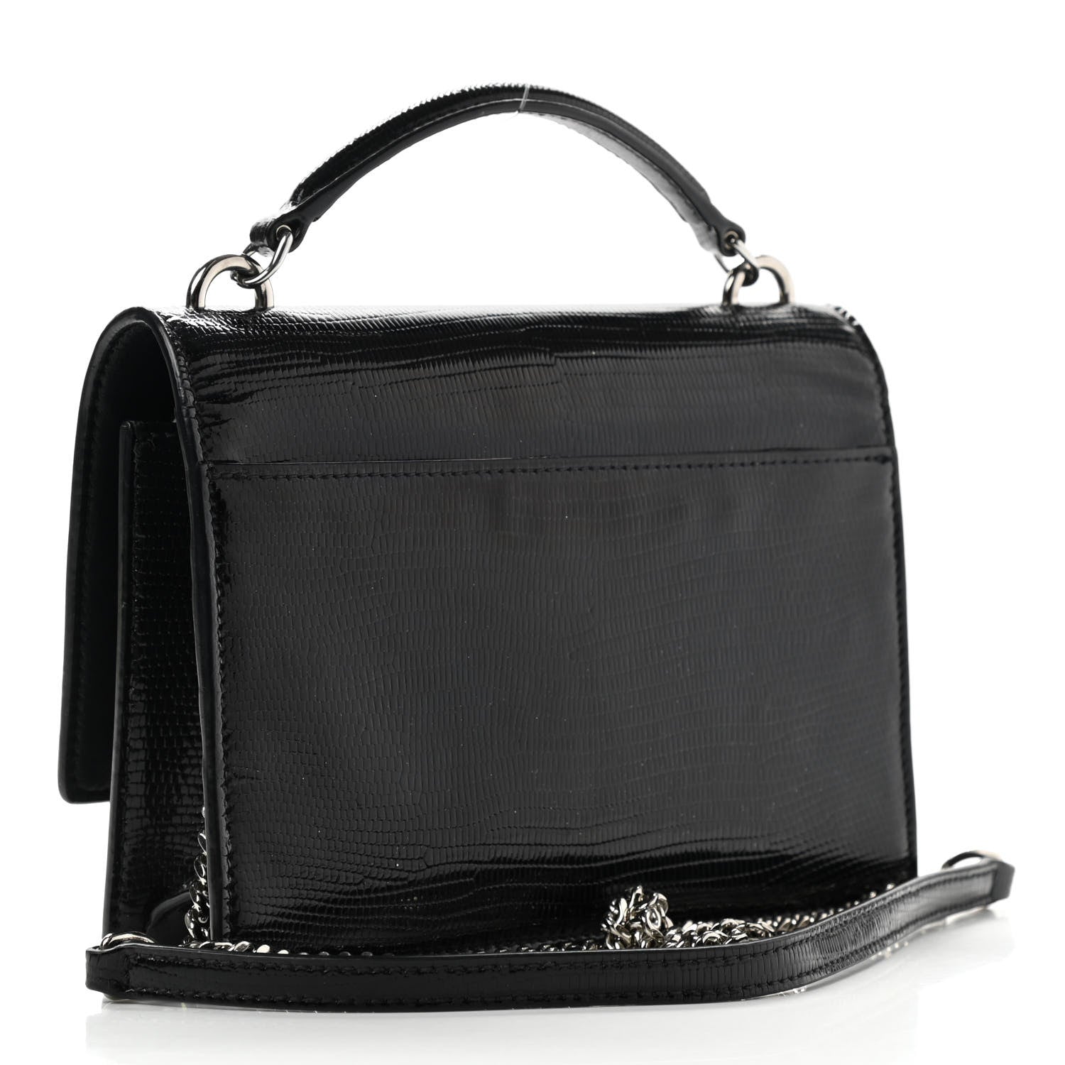 Saint Laurent Calfskin Lizard Embossed Monogram Sunset Chain Wallet Black 3 of 13