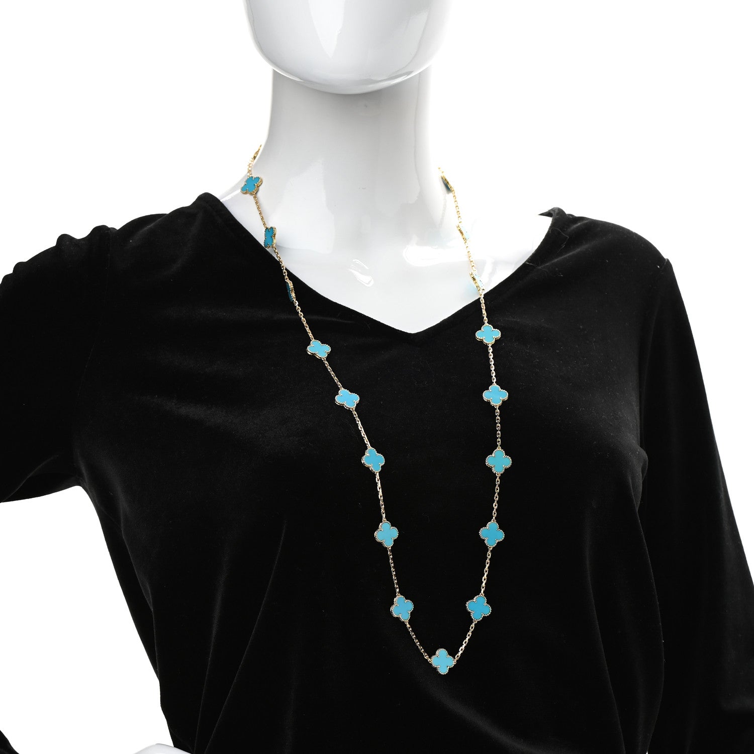 Van Cleef & Arpels 18K Yellow Gold Turquoise 20 Motifs Vintage Alhambra Necklace 2 of 7