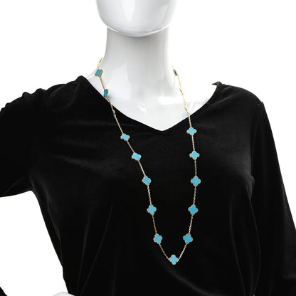 Van Cleef & Arpels 18K Yellow Gold Turquoise 20 Motifs Vintage Alhambra Necklace 2 of 7