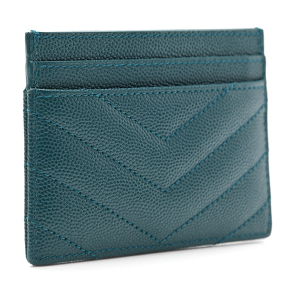 Saint Laurent Grain De Poudre Matelasse Chevron Monogram Credit Card Case Peacock Green 3 of 8