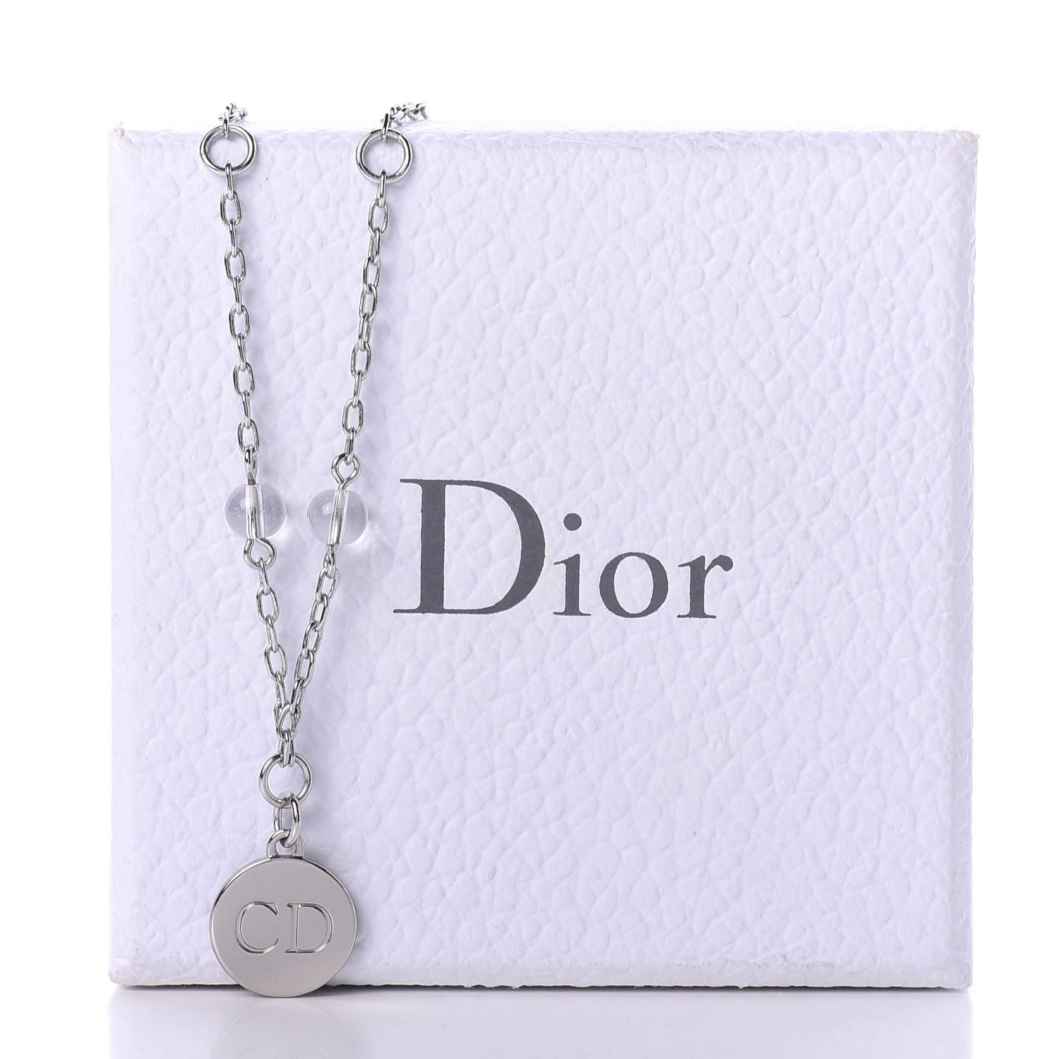 Christian Dior Pearl Crystal Bow Charm Necklace Silver Black 4 of 4