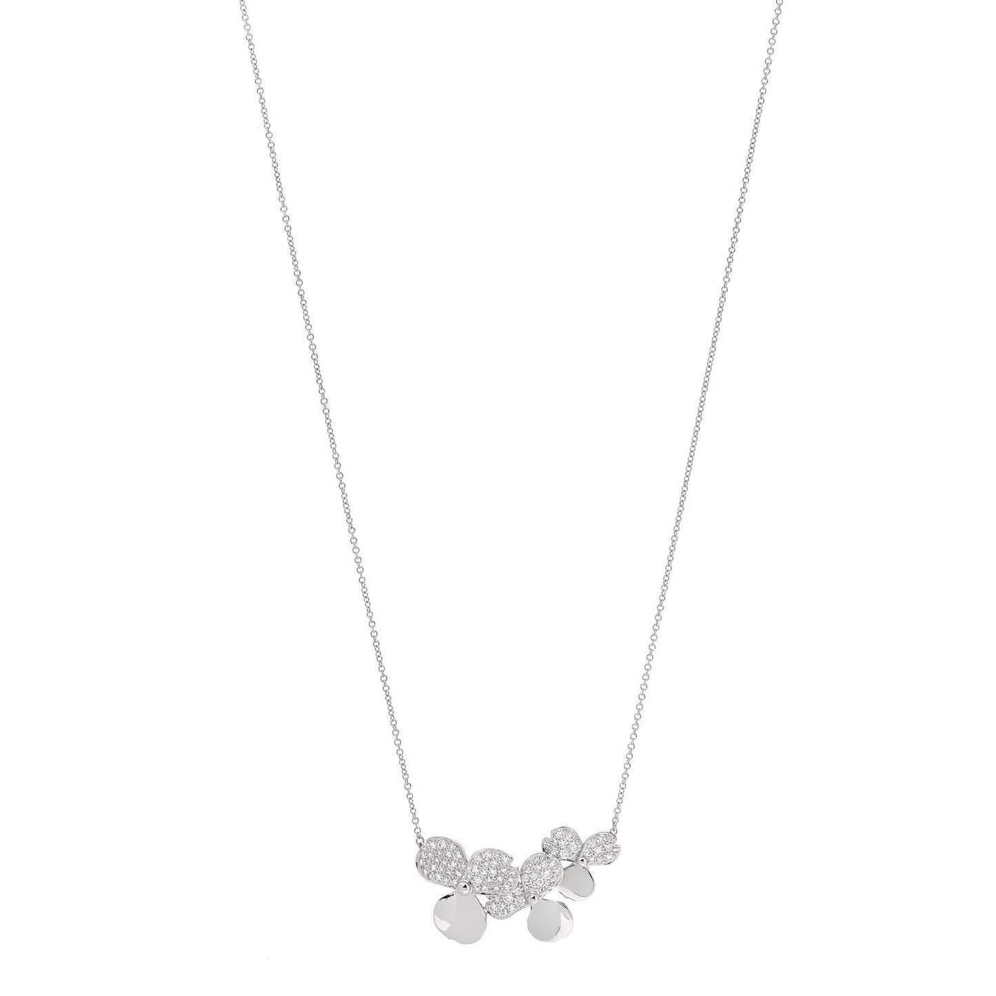 Platinum Diamond Mini Paper Flowers Cluster Pendant Necklace