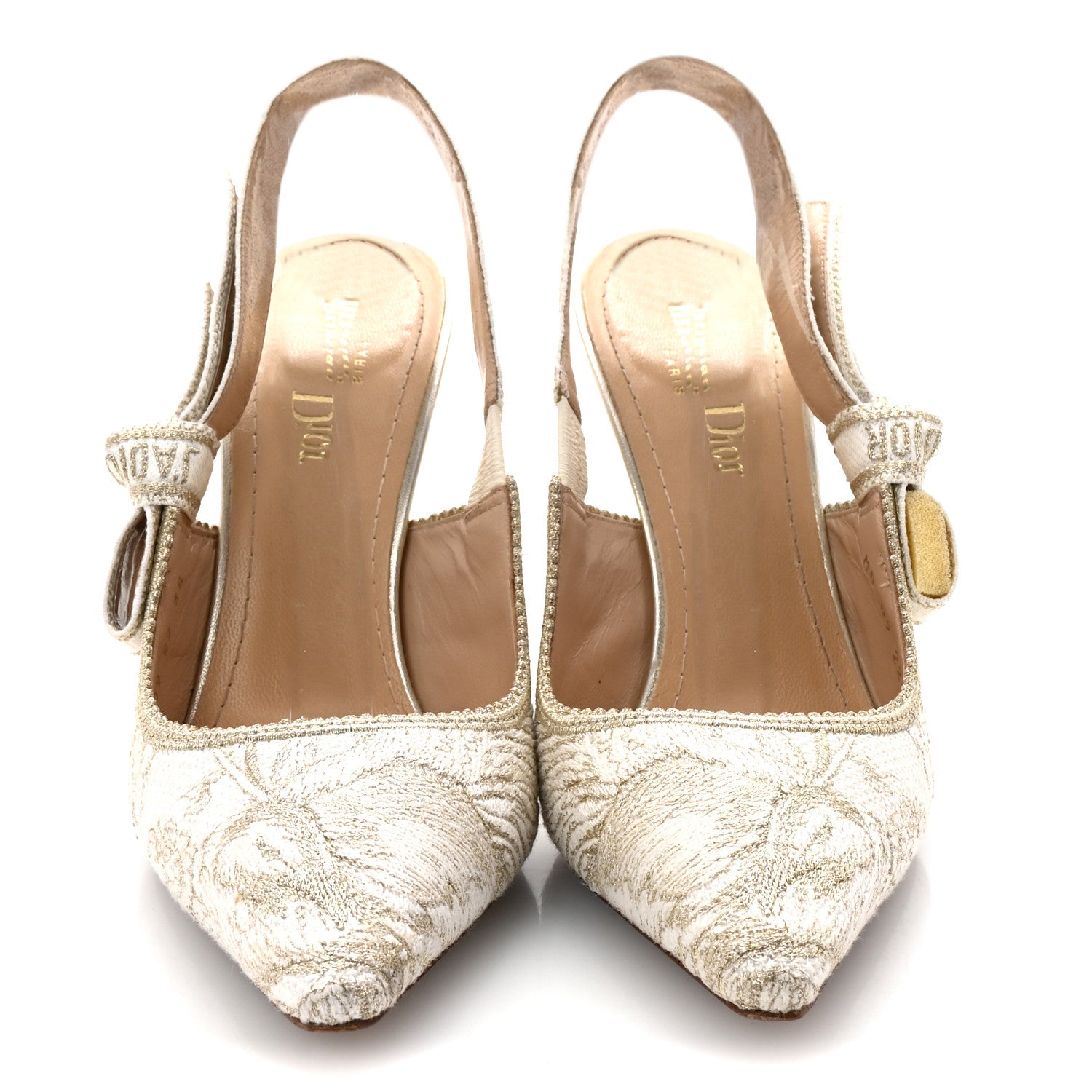 Christian Dior Cotton Ribbon Toile De Jouy J'Adior Slingback 100mm Pumps 38 Gold 3 of 9