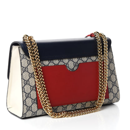 Gucci GG Supreme Monogram Calfskin Medium Padlock Shoulder Bag Beige Blue Mystic White Hibiscus Red 3 of 10