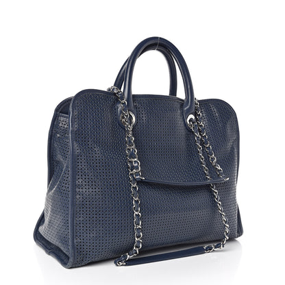 Chanel Calfskin Perforated Up In The Air Tote Dark Blue 3 of 15