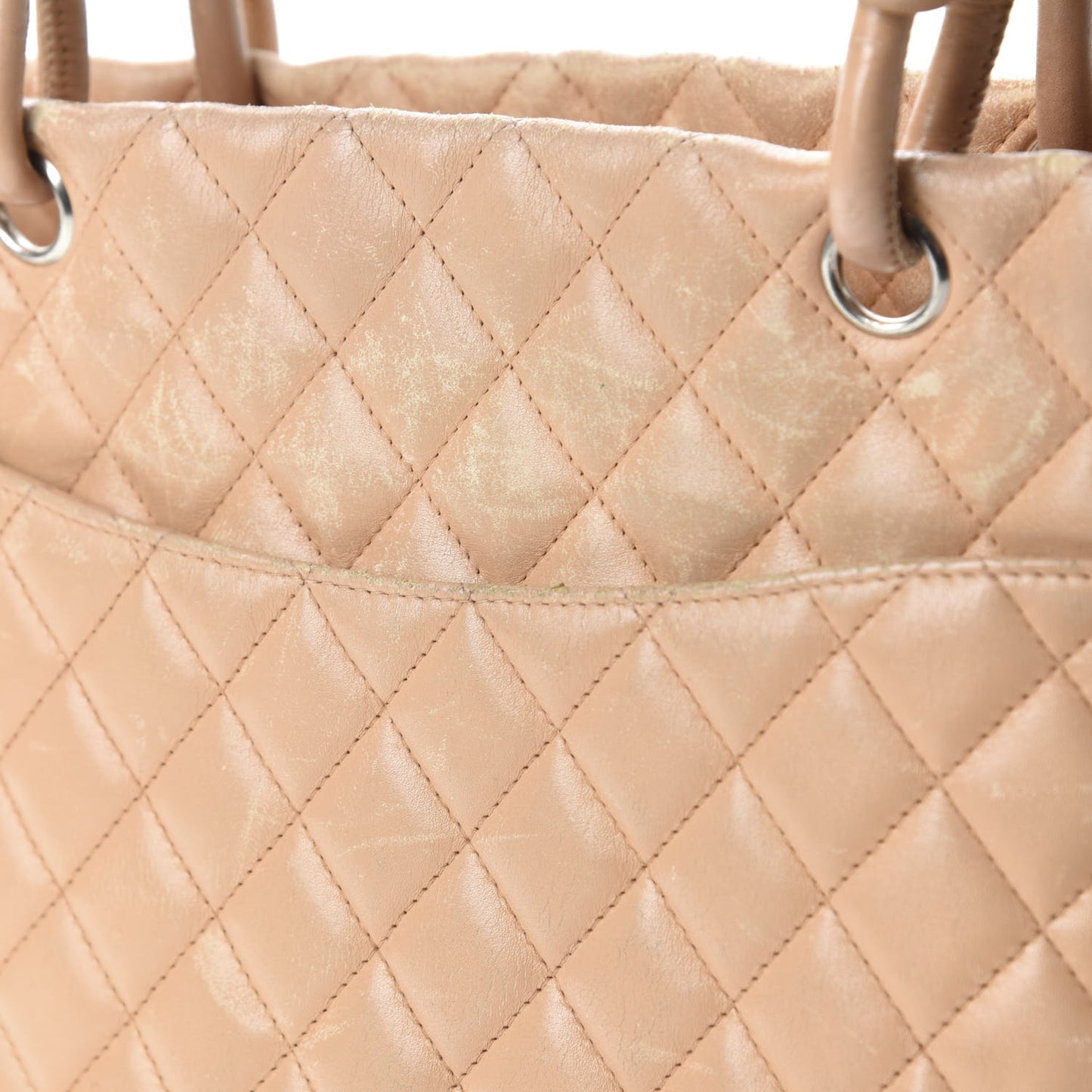 Calfskin Quilted Large Cambon Tote Beige