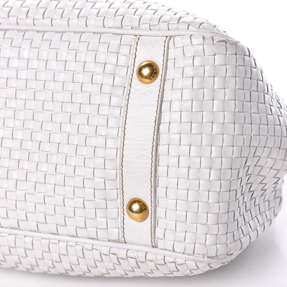 Prada Goatskin Woven Frame Satchel Bianco 6 of 16