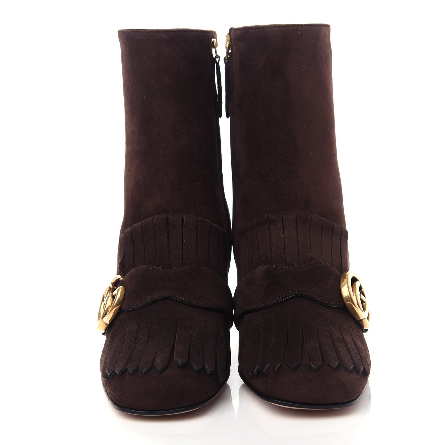 Kid Scamosciato GG Marmont Fringe 75mm Ankle Boots 36 Cocoa