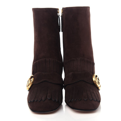 Gucci Kid Scamosciato GG Marmont Fringe 75mm Ankle Boots 36 Cocoa 5 of 11