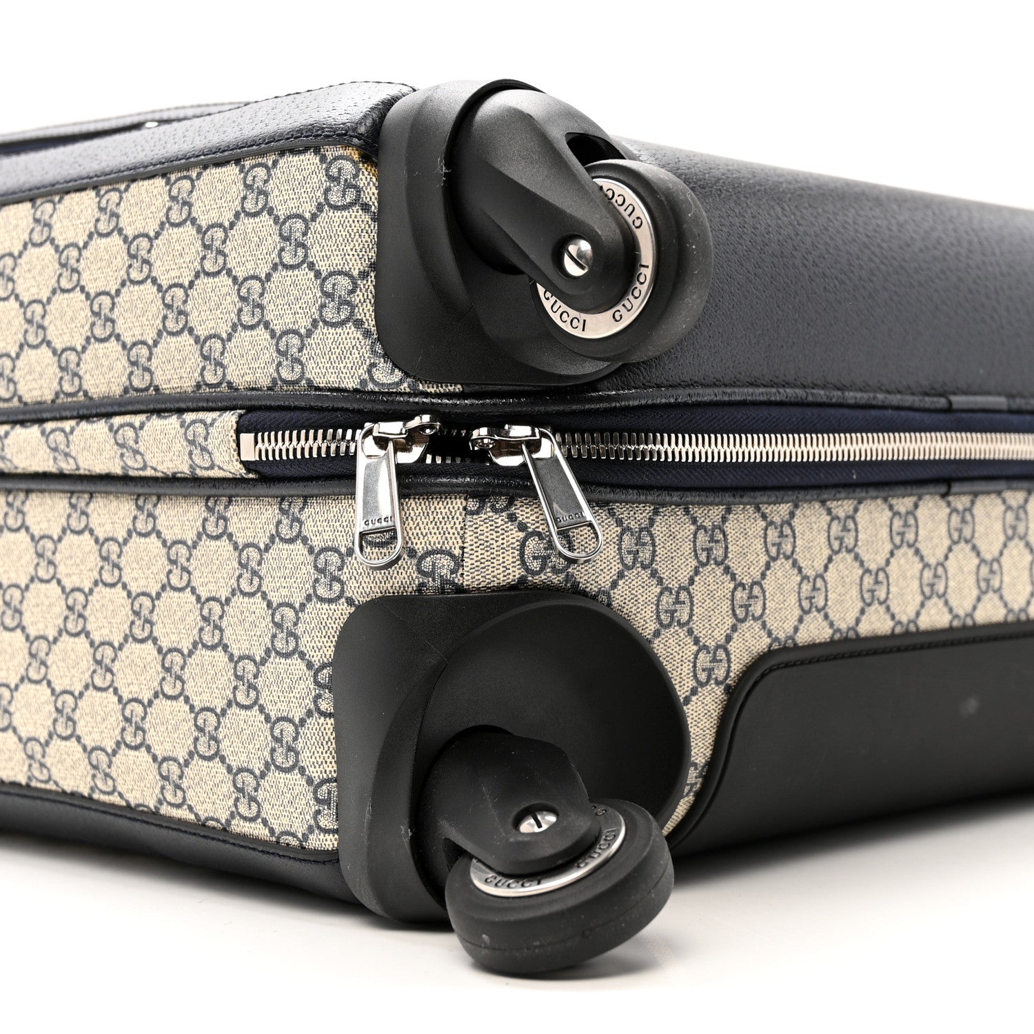 Gucci GG Supreme Monogram Textured Dollar Calfskin Web Savoy Cabin Plus Trolley Beige Blue 9 of 14