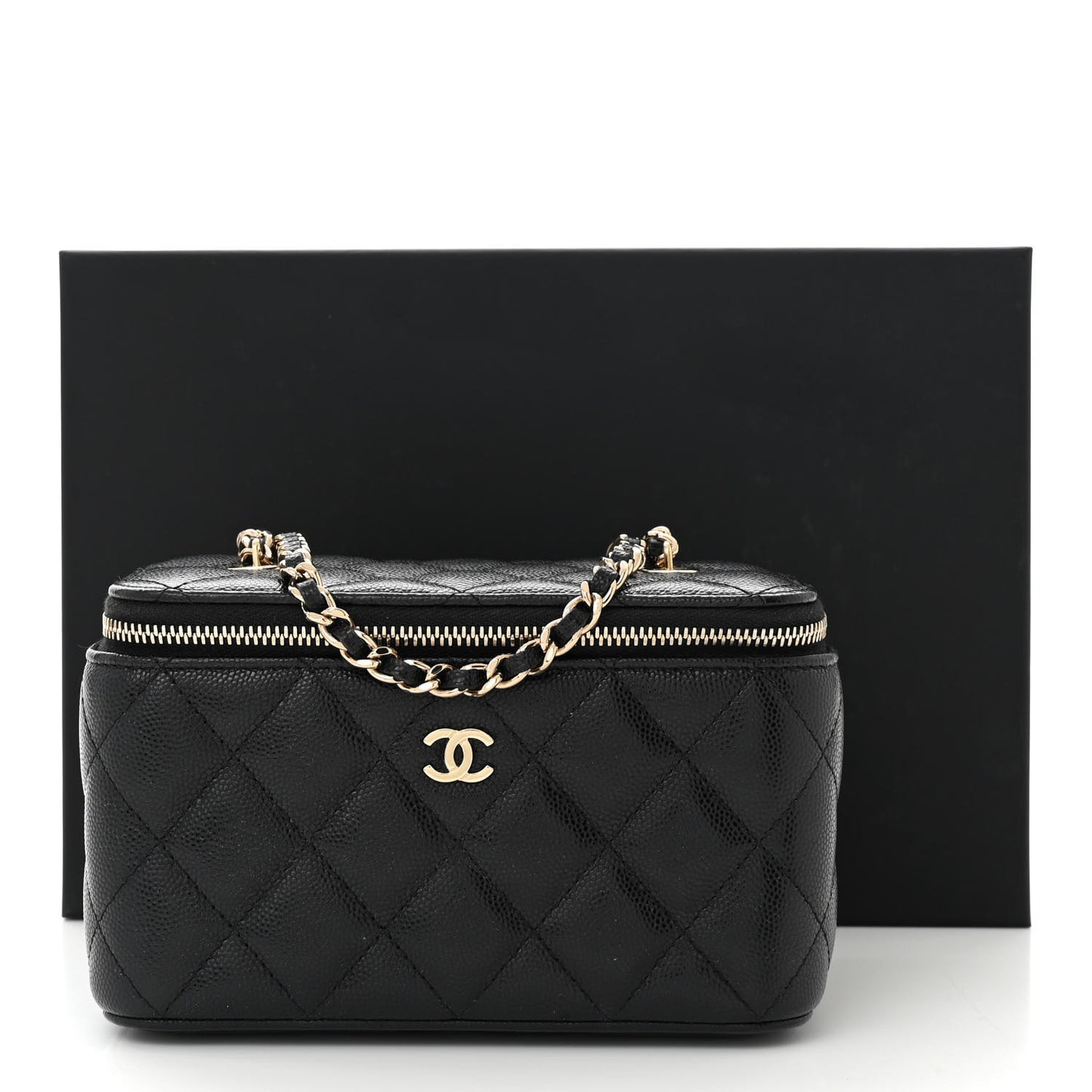 Caviar Quilted Small Vanity Case With Chain Black