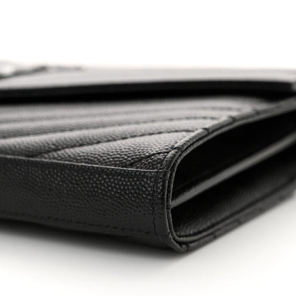 Saint Laurent Grain De Poudre Matelasse Chevron Monogram Monochrome Chain Wallet Black 10 of 12