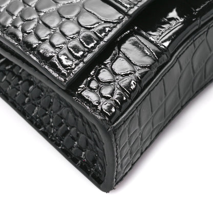 Balenciaga Shiny Calfskin Monochrome Crocodile Embossed Hourglass Chain Bag Black 9 of 10