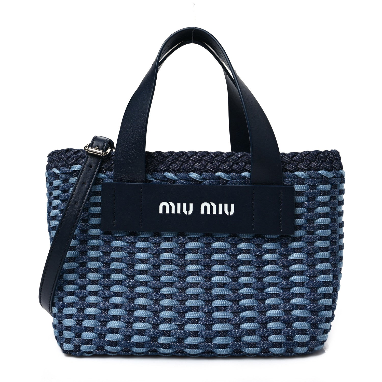 Miu Miu Denim Intreccio Tote Bleu 1 of 6