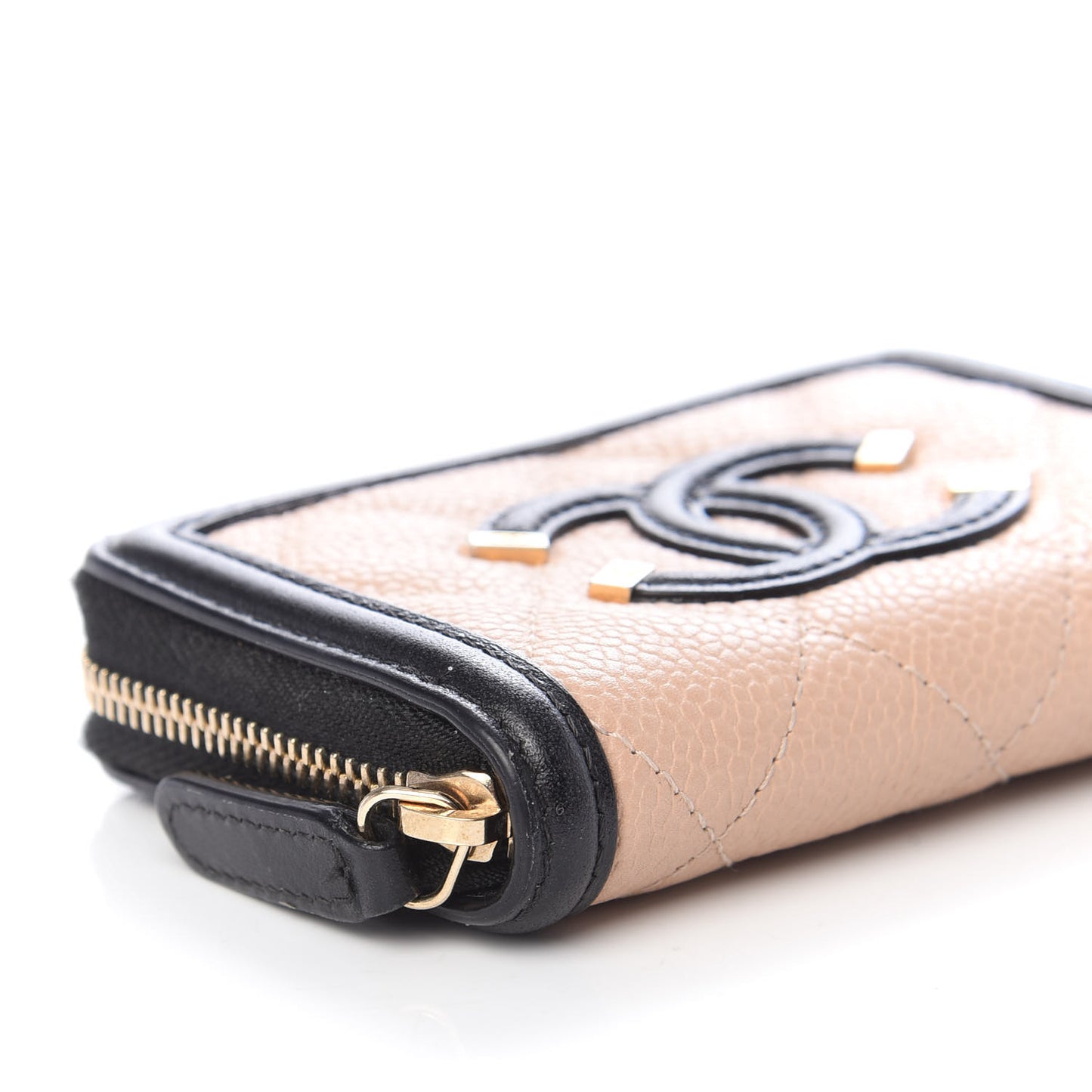 Caviar Quilted Filigree Coin Purse Beige Black