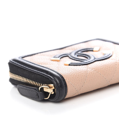 Chanel Caviar Quilted Filigree Coin Purse Beige Black 8 of 9