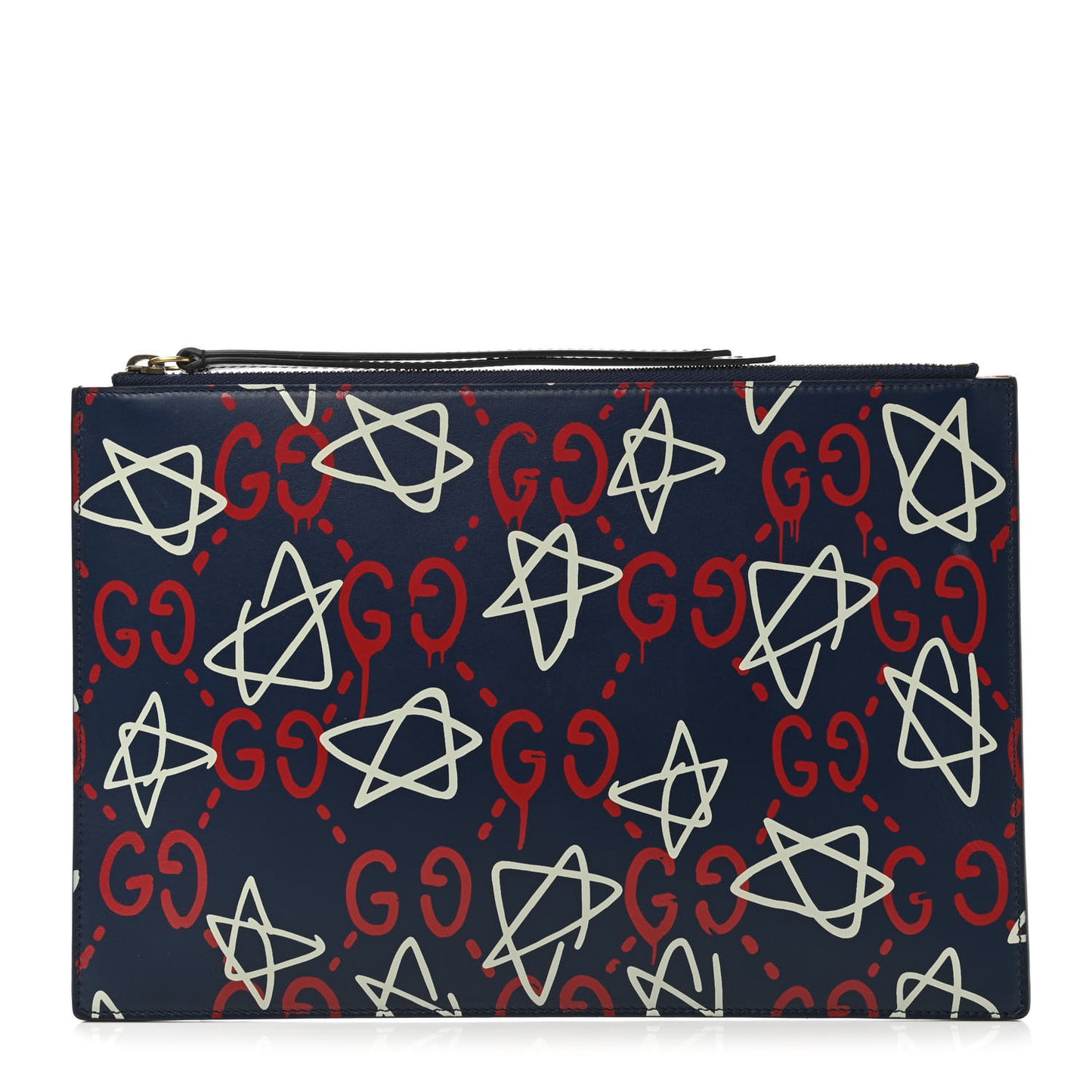 Calfskin GucciGhost Print Pouch Blue Agata Hibiscus Red