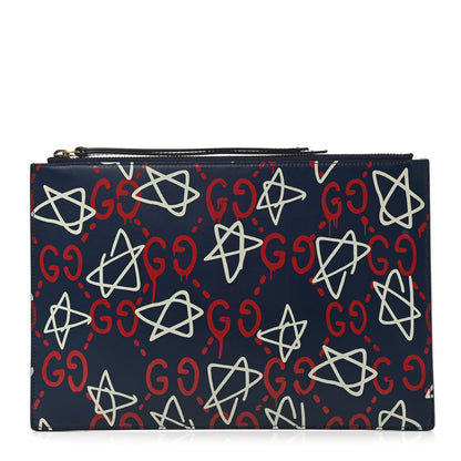 Gucci Calfskin GucciGhost Print Pouch Blue Agata Hibiscus Red 1 of 8