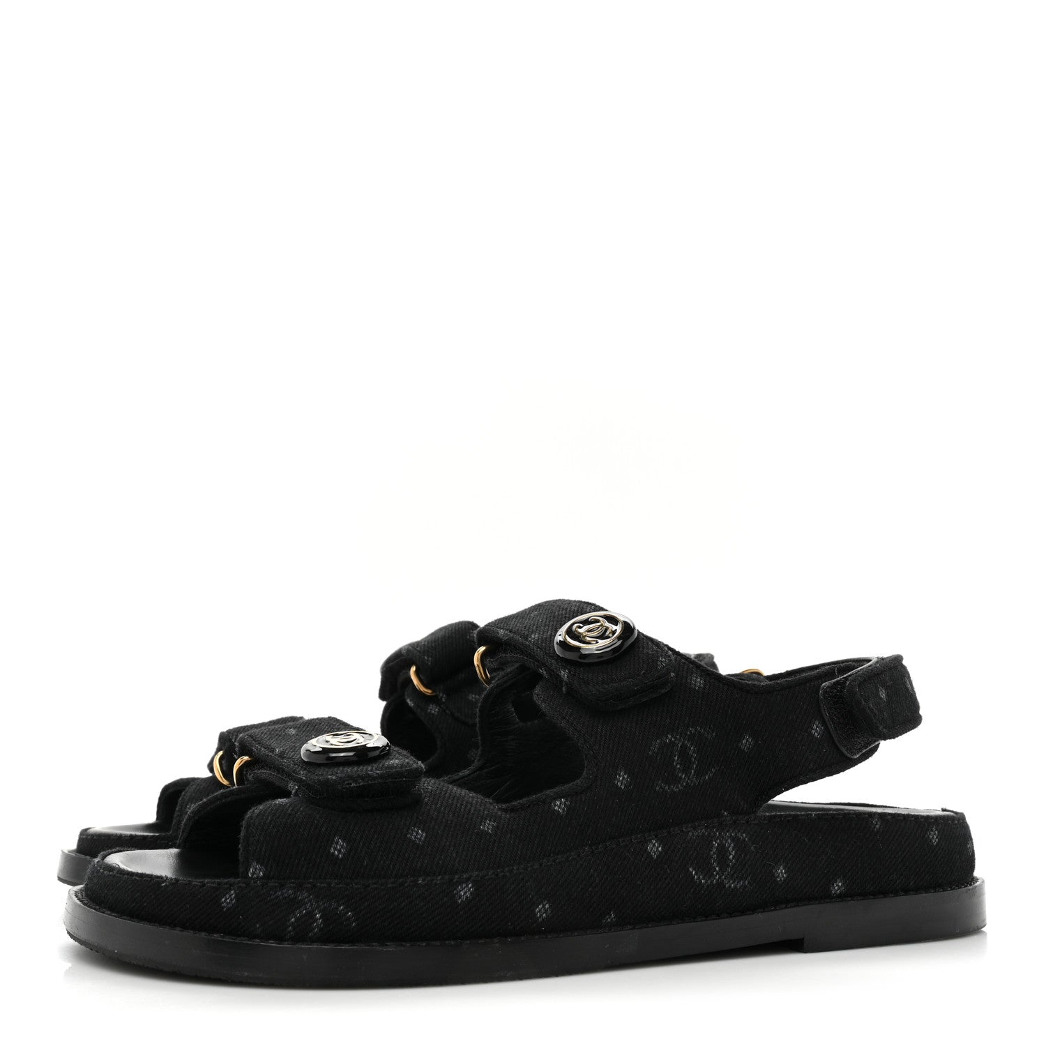 Chanel Denim Printed Dad Sandals 36.5 Black 3 of 12