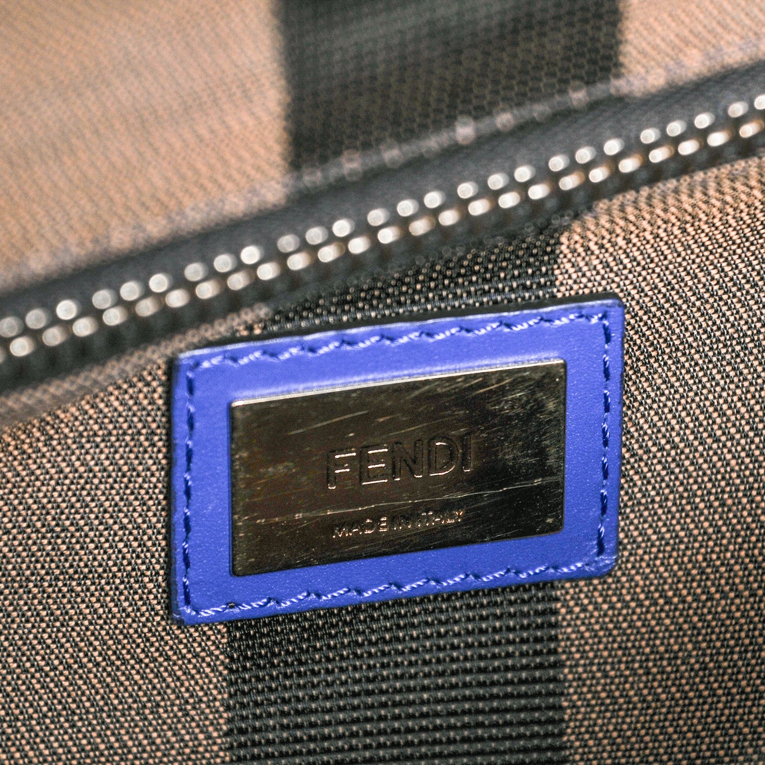 Fendi Vitello Morgan Fabric Jacquard Pequin Medium Peekaboo Iconic Satchel Blue Neon Tobacco 6 of 6