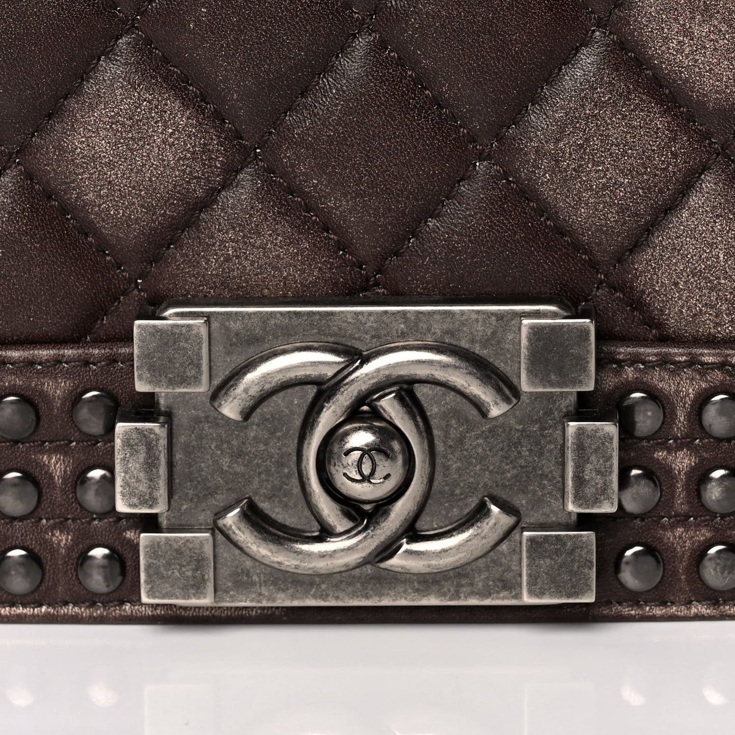Faded Calfskin Quilted Large Studded Boy Flap Brown Beige