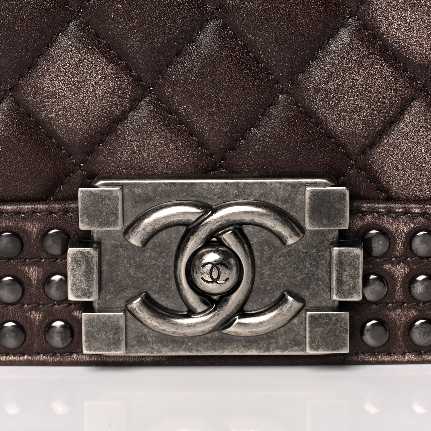 Chanel Faded Calfskin Quilted Large Studded Boy Flap Brown Beige 8 of 16