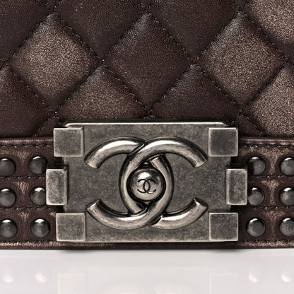 Chanel Faded Calfskin Quilted Large Studded Boy Flap Brown Beige 8 of 16