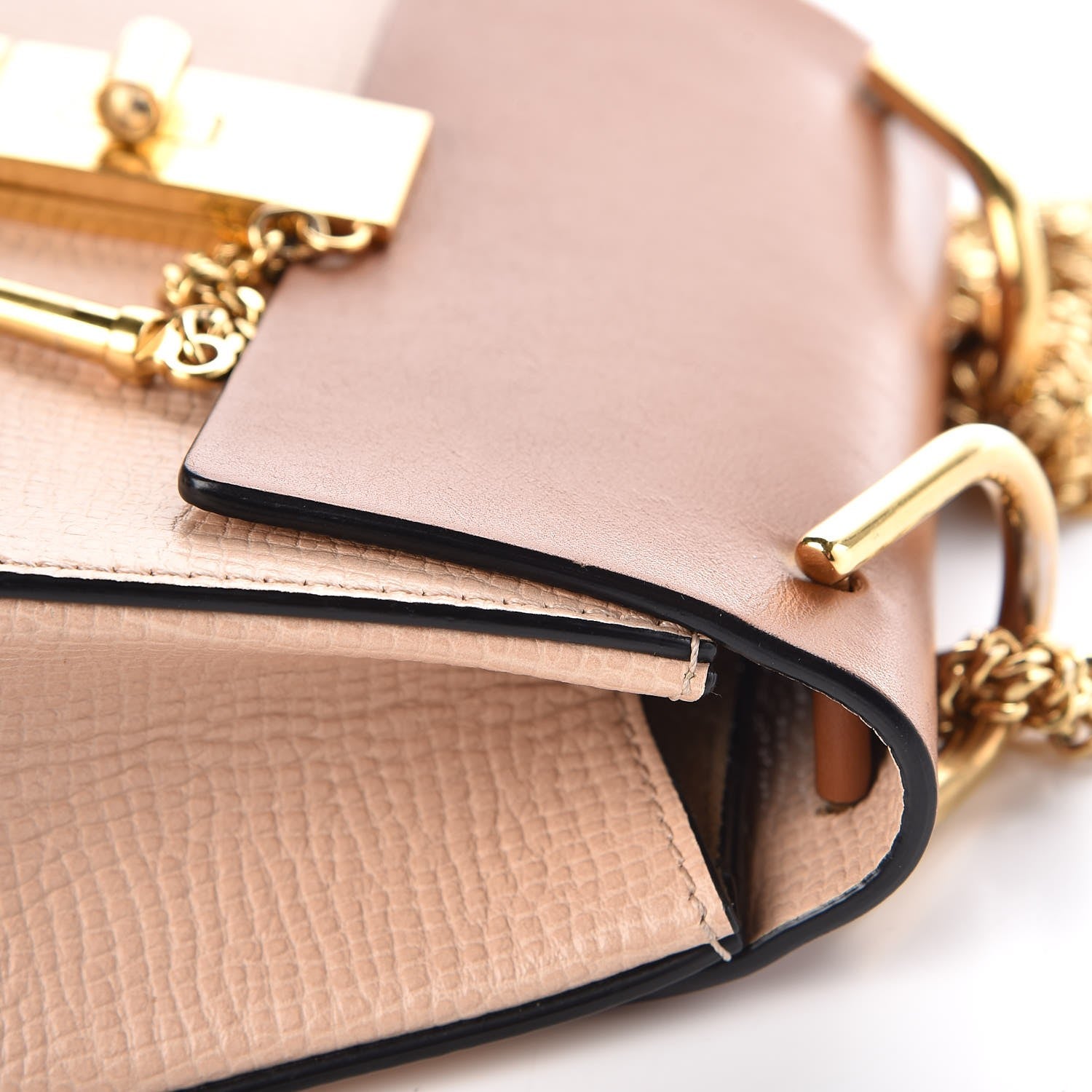 Chloe Grained Calfskin Lambskin Mini Bi-Color Drew Shoulder Bag Powder Beige Caramel 9 of 10