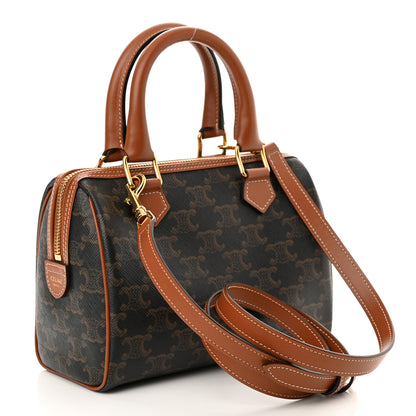 Celine Triomphe Canvas Calfskin Small Boston Bag Tan 3 of 9