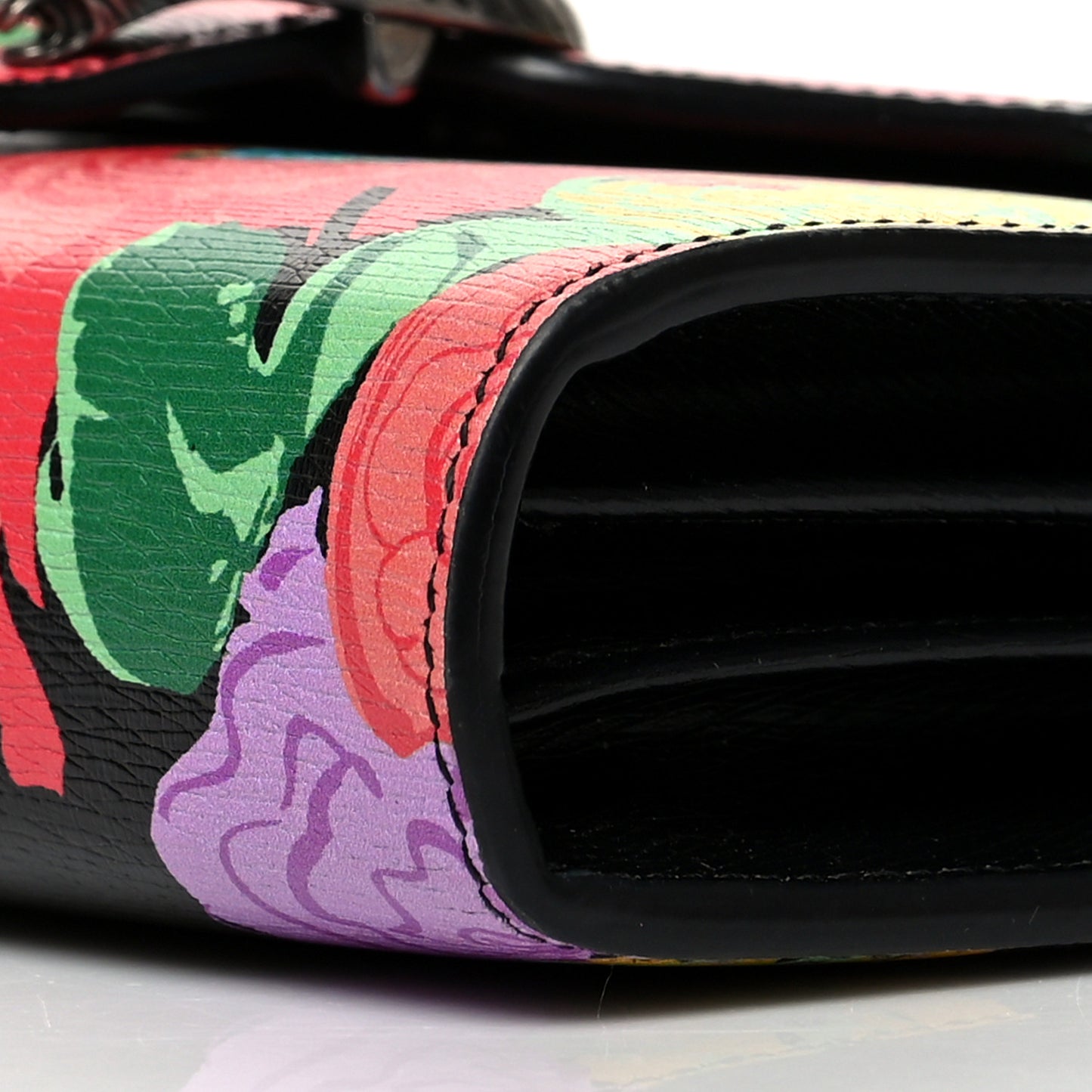 X KEN SCOTT New Shangai Calfskin Jenny Floral Print Mini Dionysus Chain Wallet Black Pink
